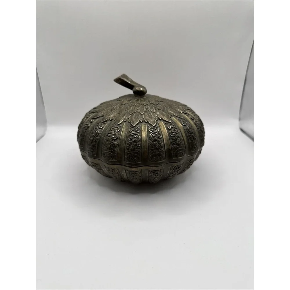 AUTUMN PUMPKIN TRINKET BOX CANDY DISH HIGHLANDS SILVER PLATE NON TARNISH VINTAGE